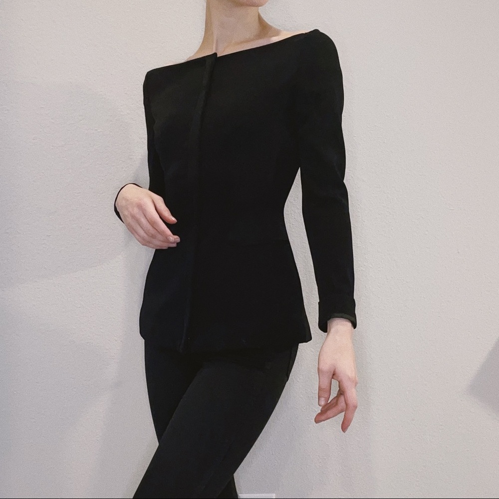 Theory Black Long-Sleeve Boatneck Peplum Blouse